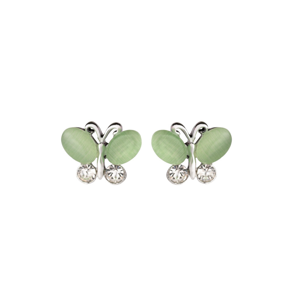 Silver Dainty Green Butterfly Stud Earring