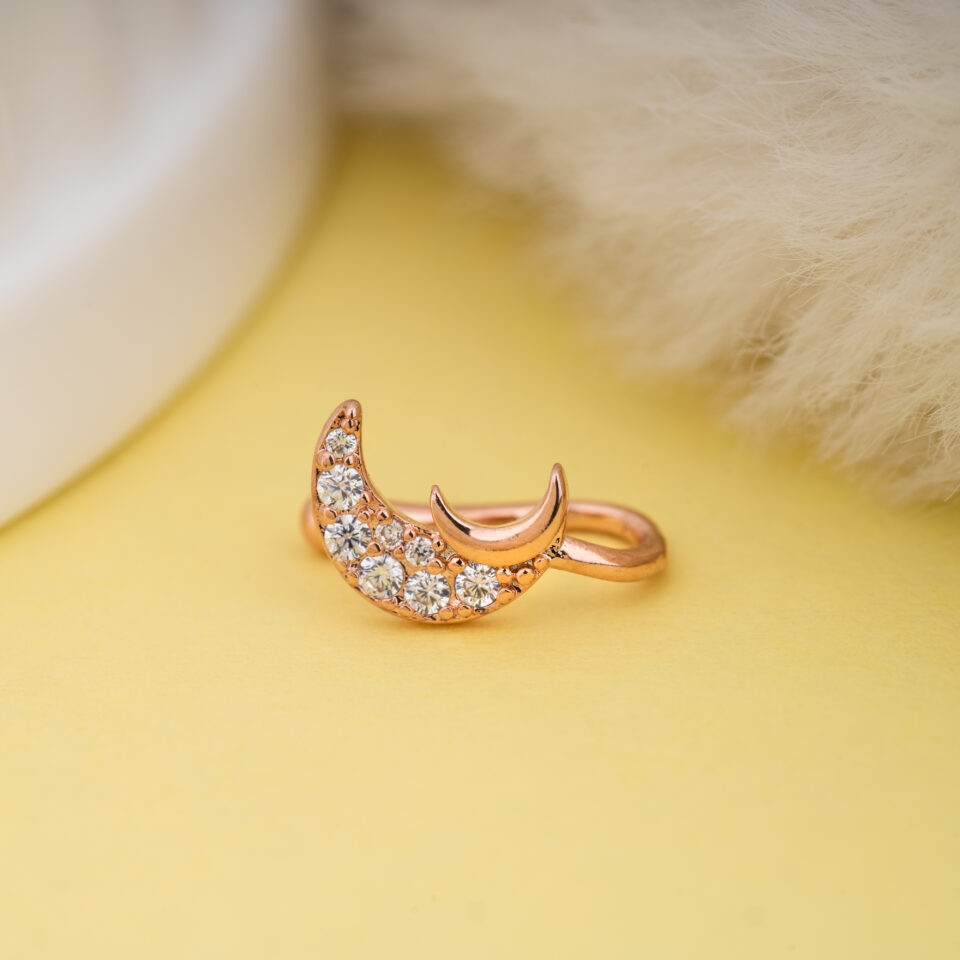 Rose Gold Crescent Nose Ring & Stud