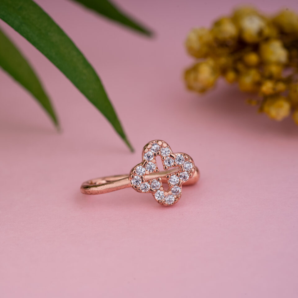 Rose Gold Lucky Clover Nose Ring & Stud