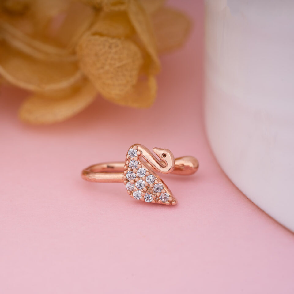 Rose Gold Swan Nose Ring & Stud