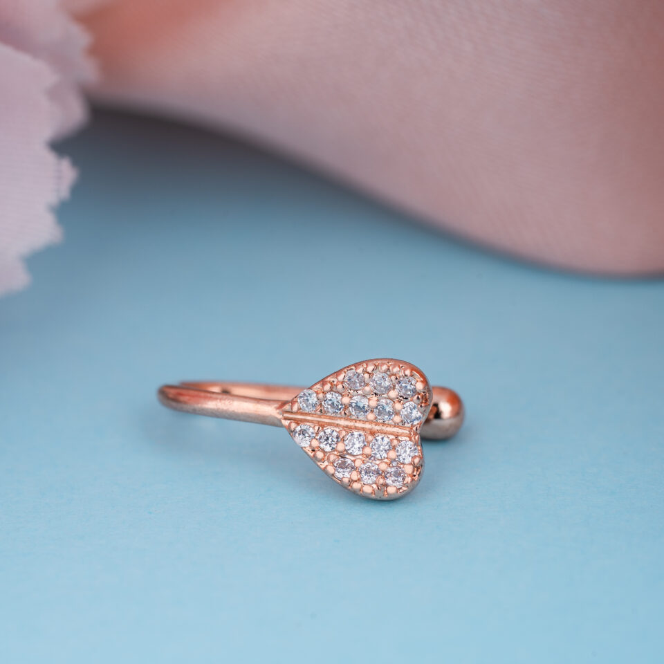 Rose Gold Heart Petal Nose Ring & Stud