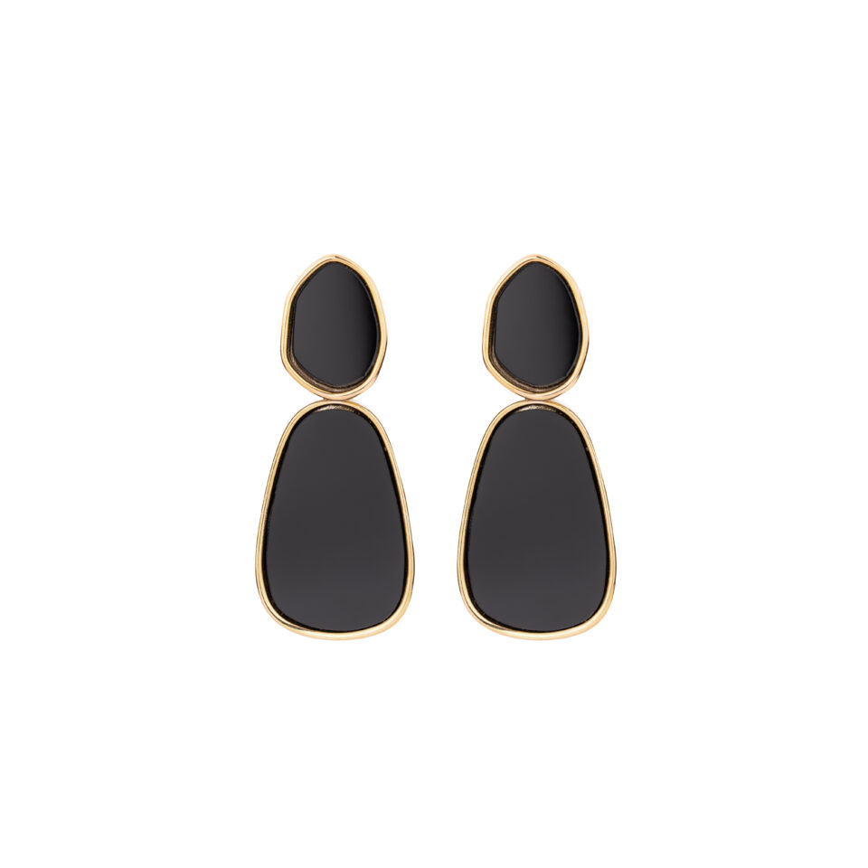 Brass Black Asymmetric 2 layered Drop Earring