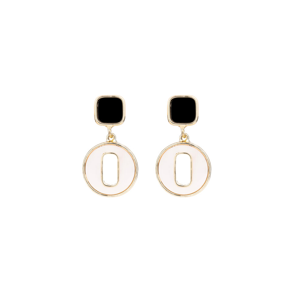 Brass Gold Multicolor Drop Earring - Black n White