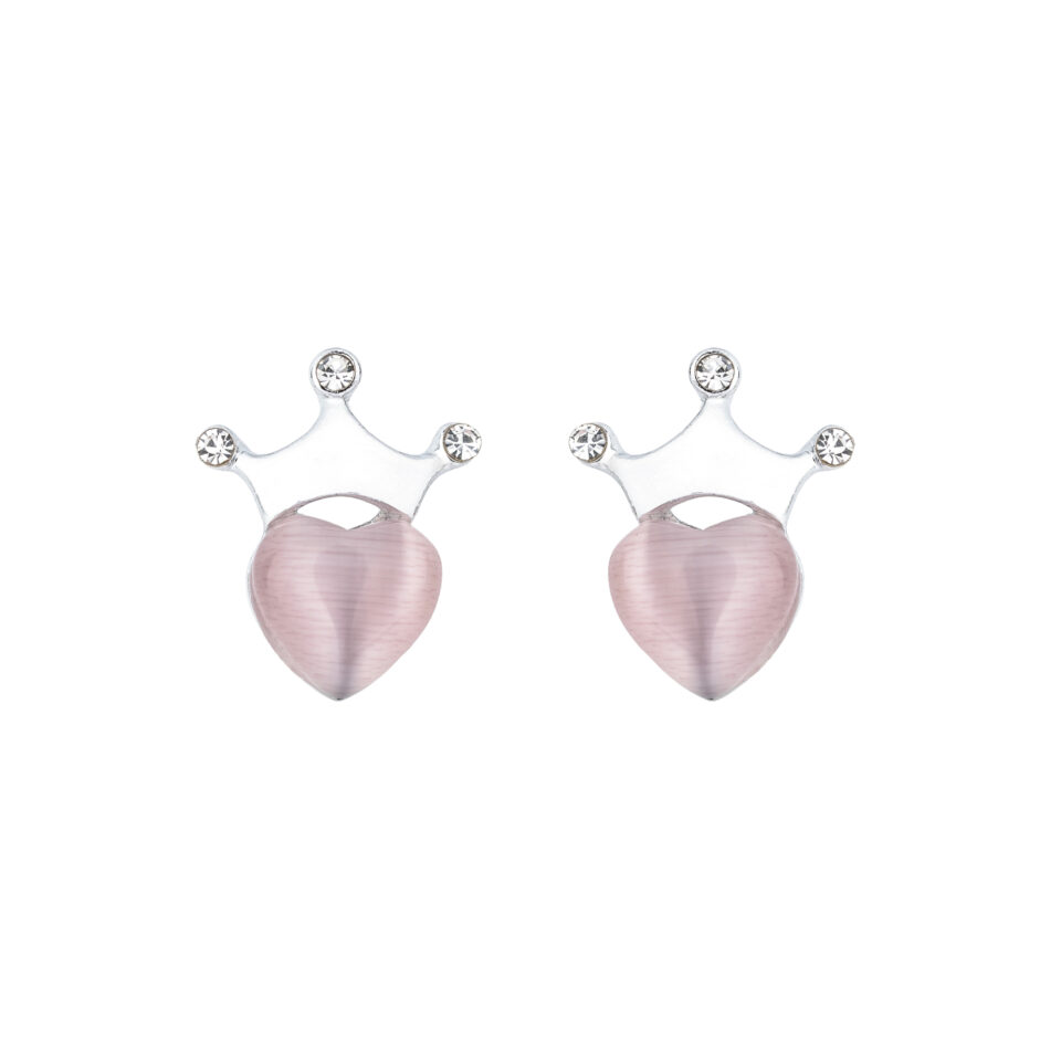 Silver Pink Crown Stud Earring