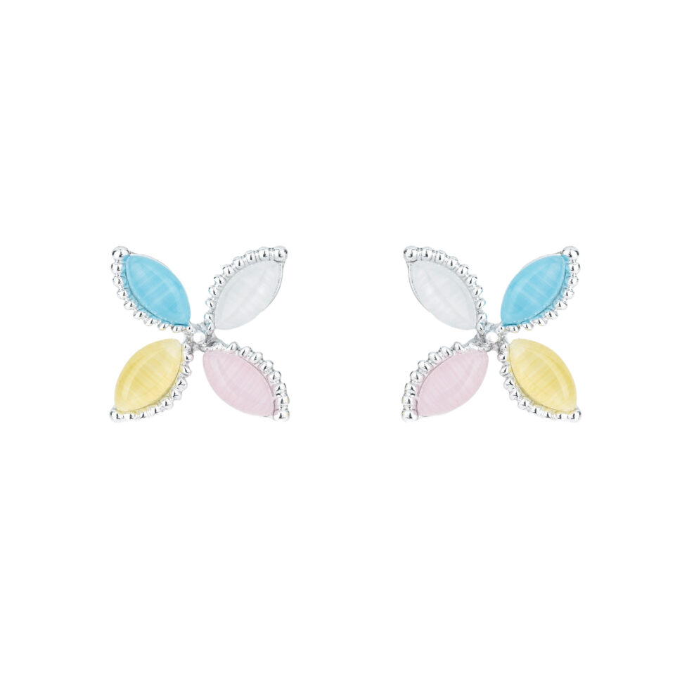 Silver Multicolor Flower Stud Earring