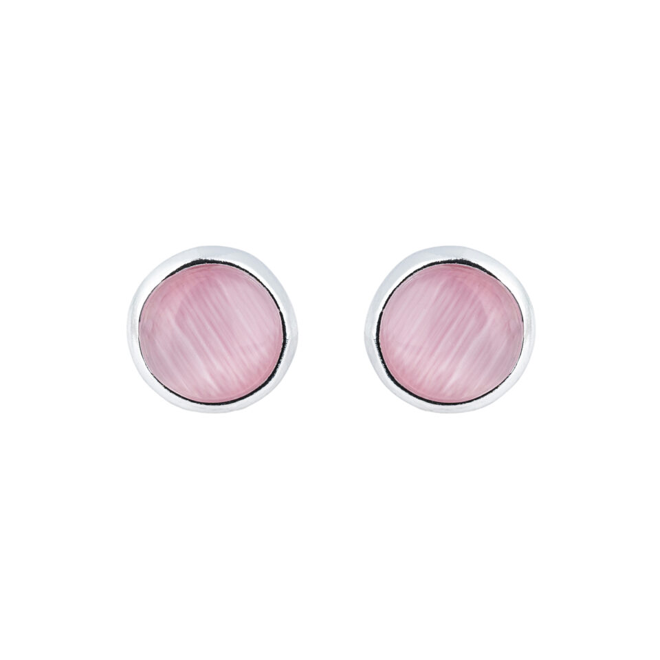 Silver Pink Round Stud Earring