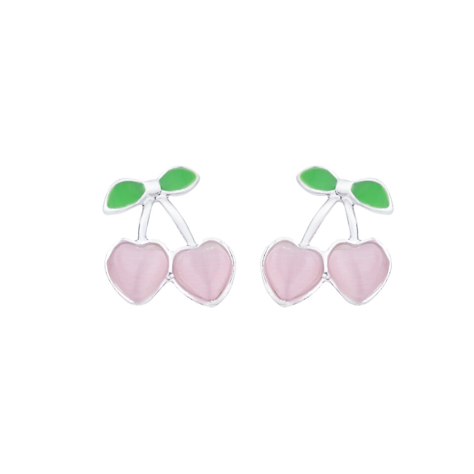 Silver Cherry Heart Stud Earring