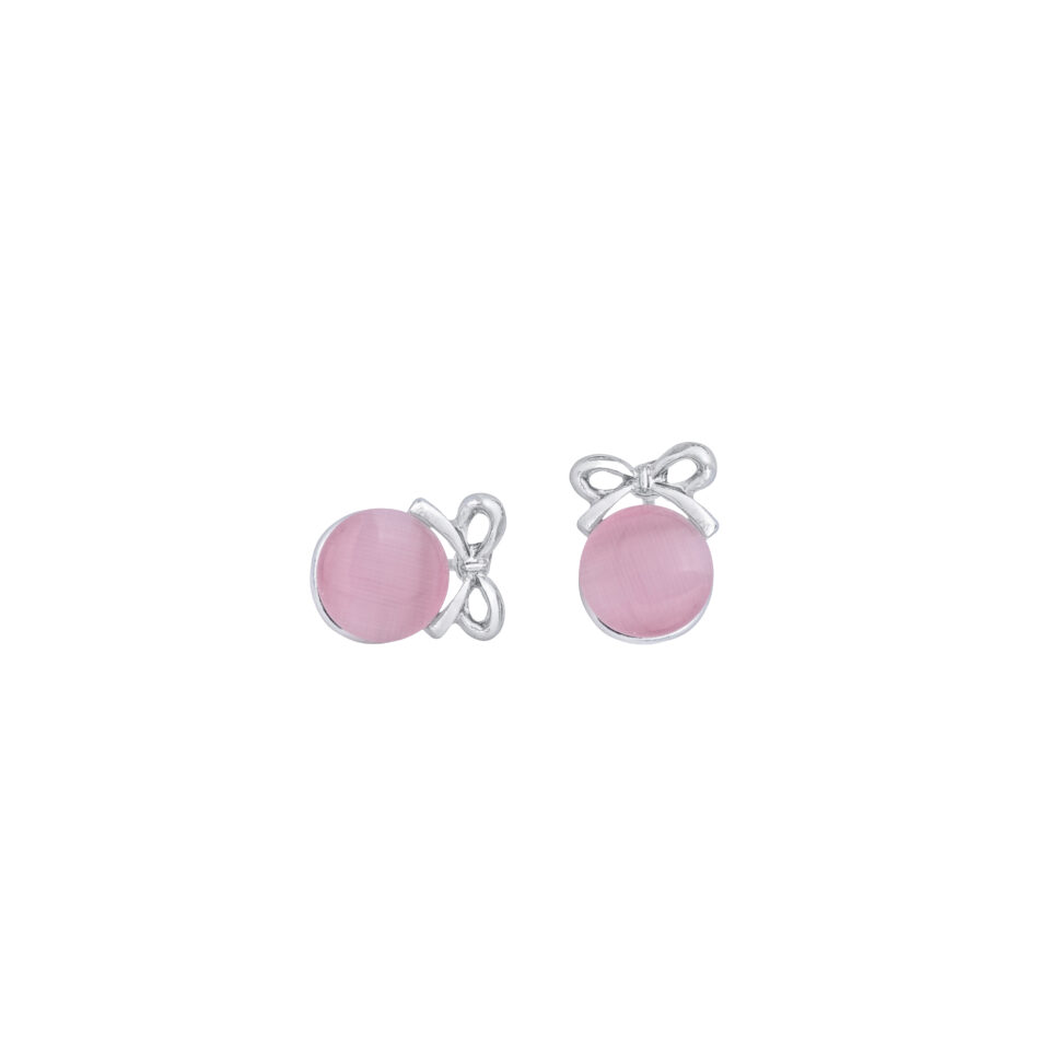 Silver Pink Bow Stud Earring