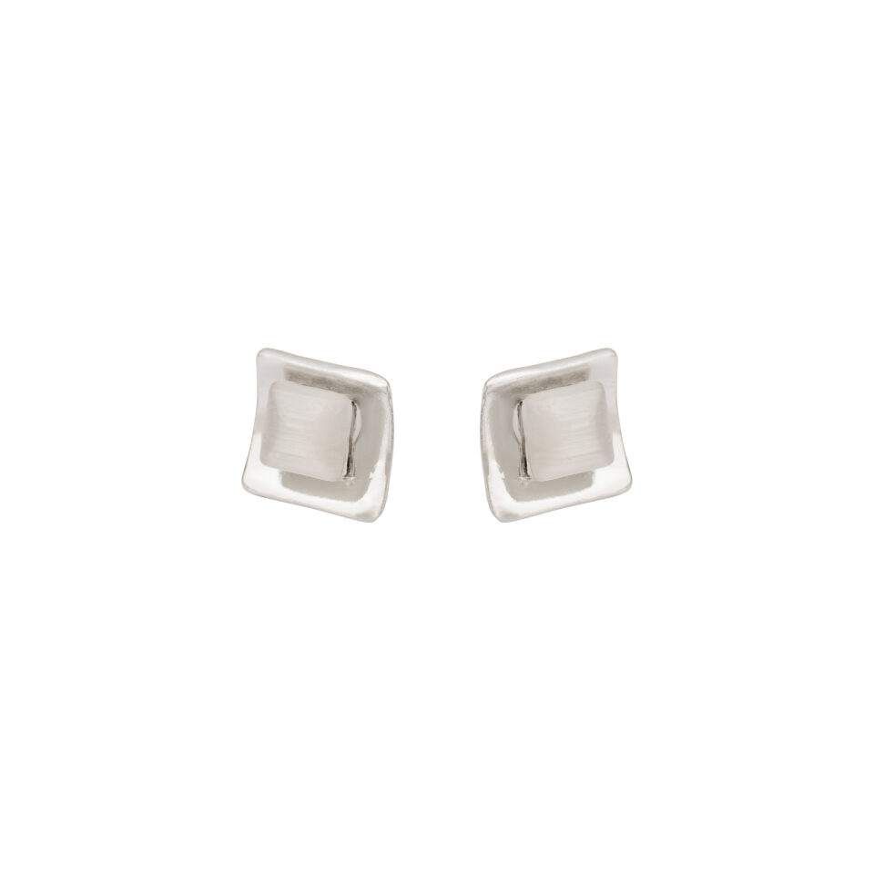 Silver Curved Square Stud Earring