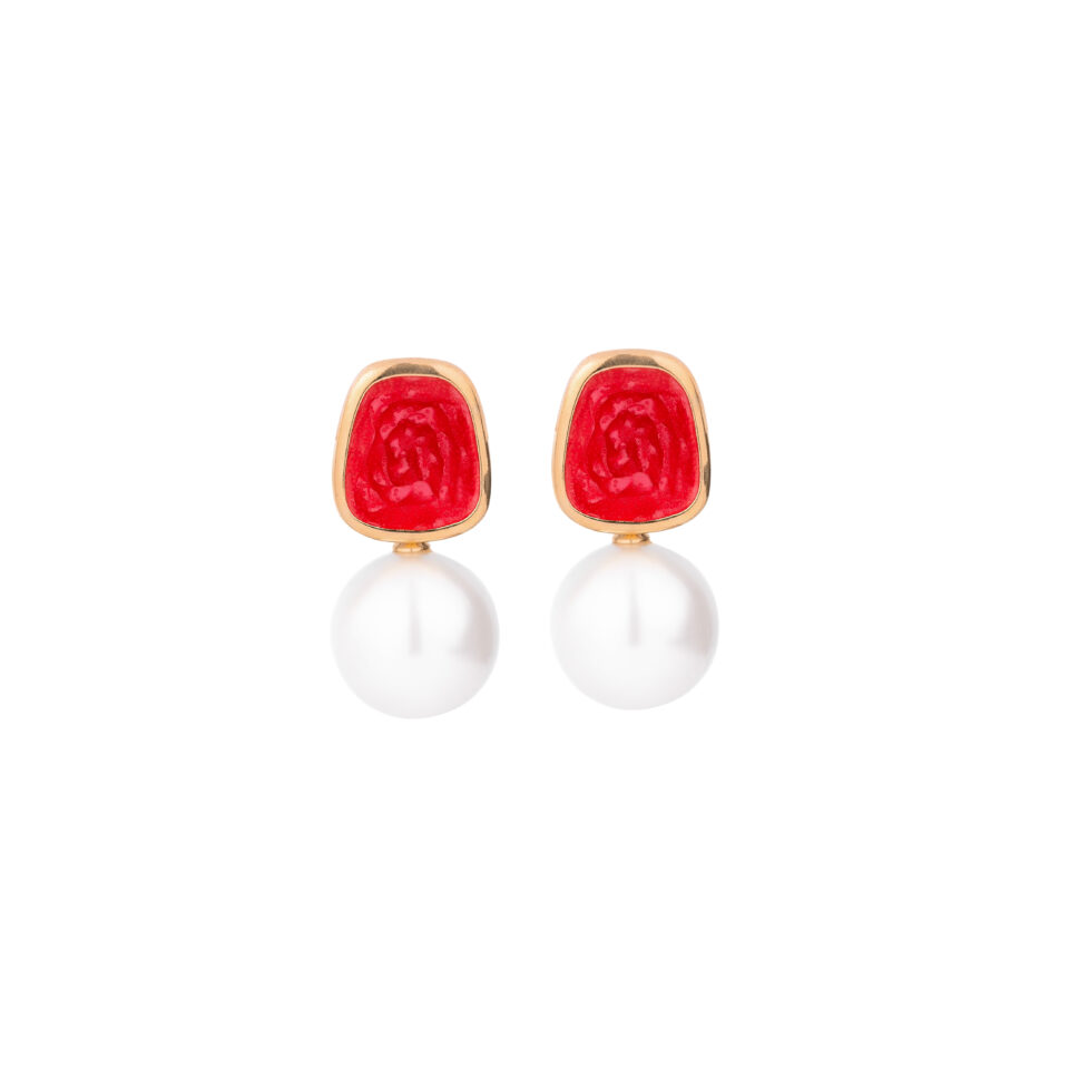 Poppy Red Quartz Pearl Drop Earring