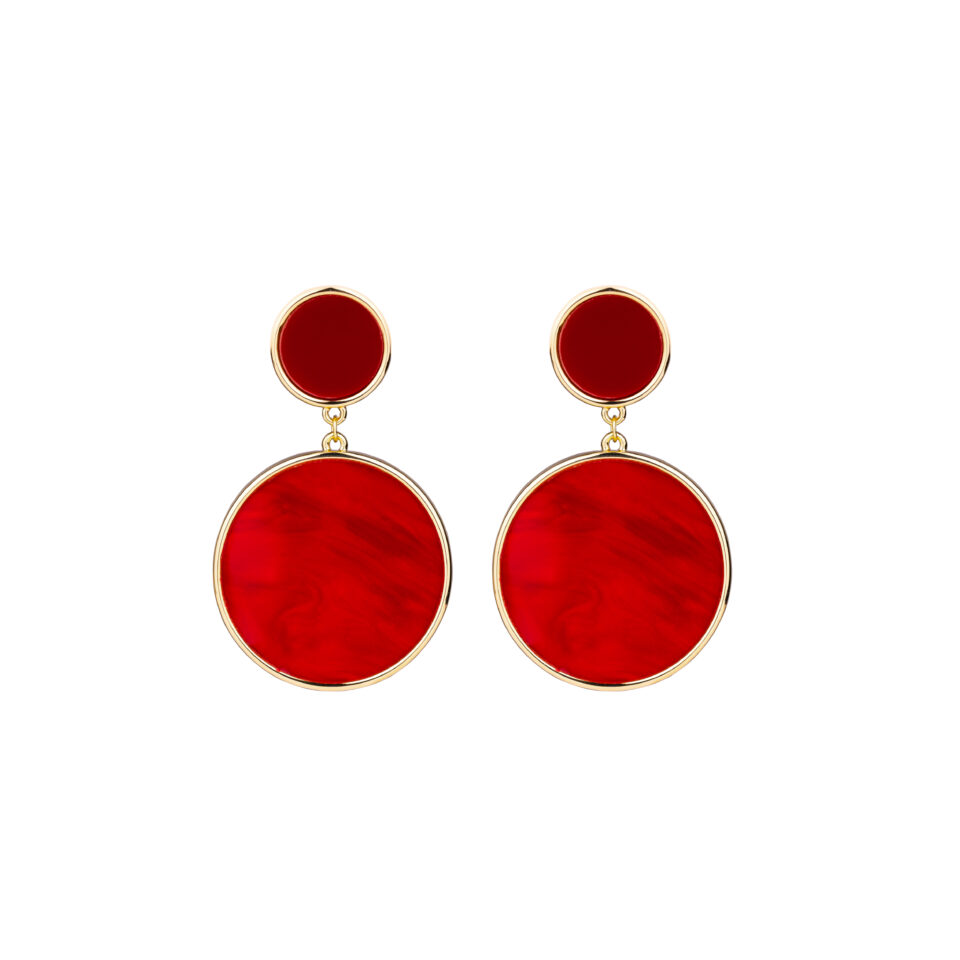 Brass Red 2 Layered Drop Earring