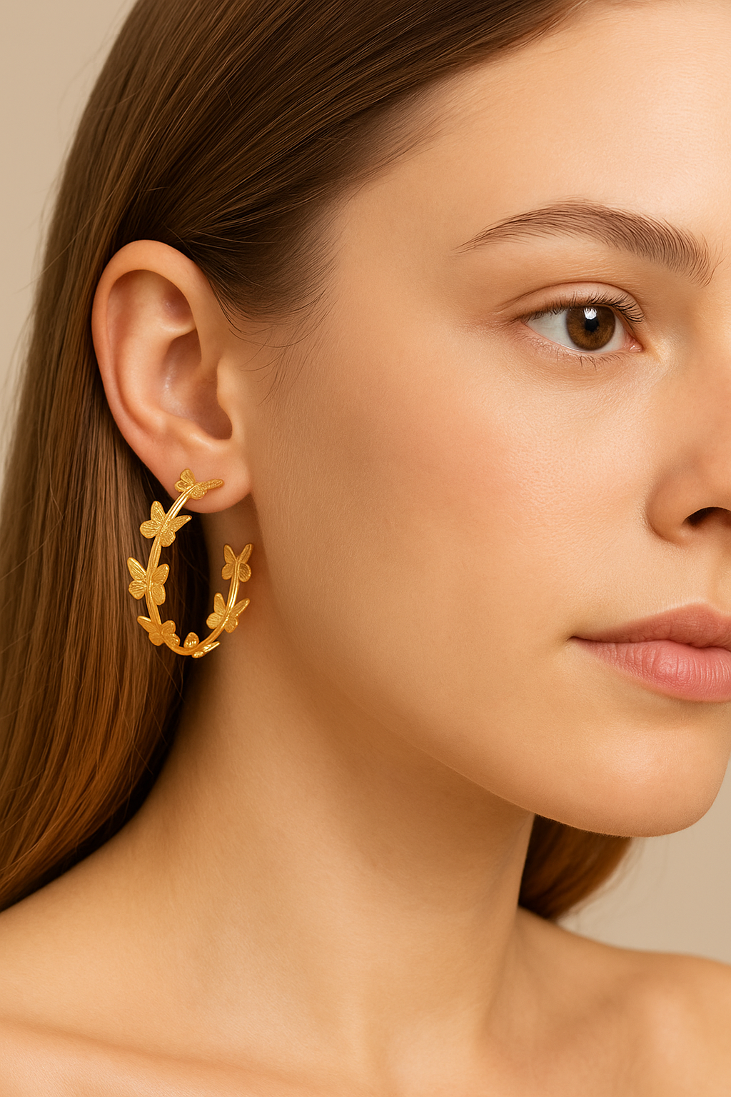 Brass butterfly hoop earring
