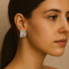 Brass Silver Sculptured Stud Earring on model