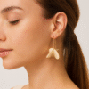 Brass Asymmetric Butterfly Hoop Earring - White on Model