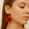 Brass Red 2 Layered Drop Earring on model