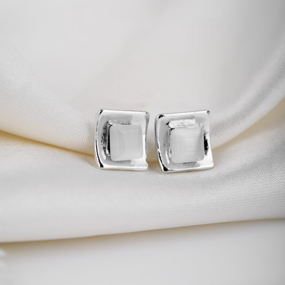 Silver Curved Square Stud Earring