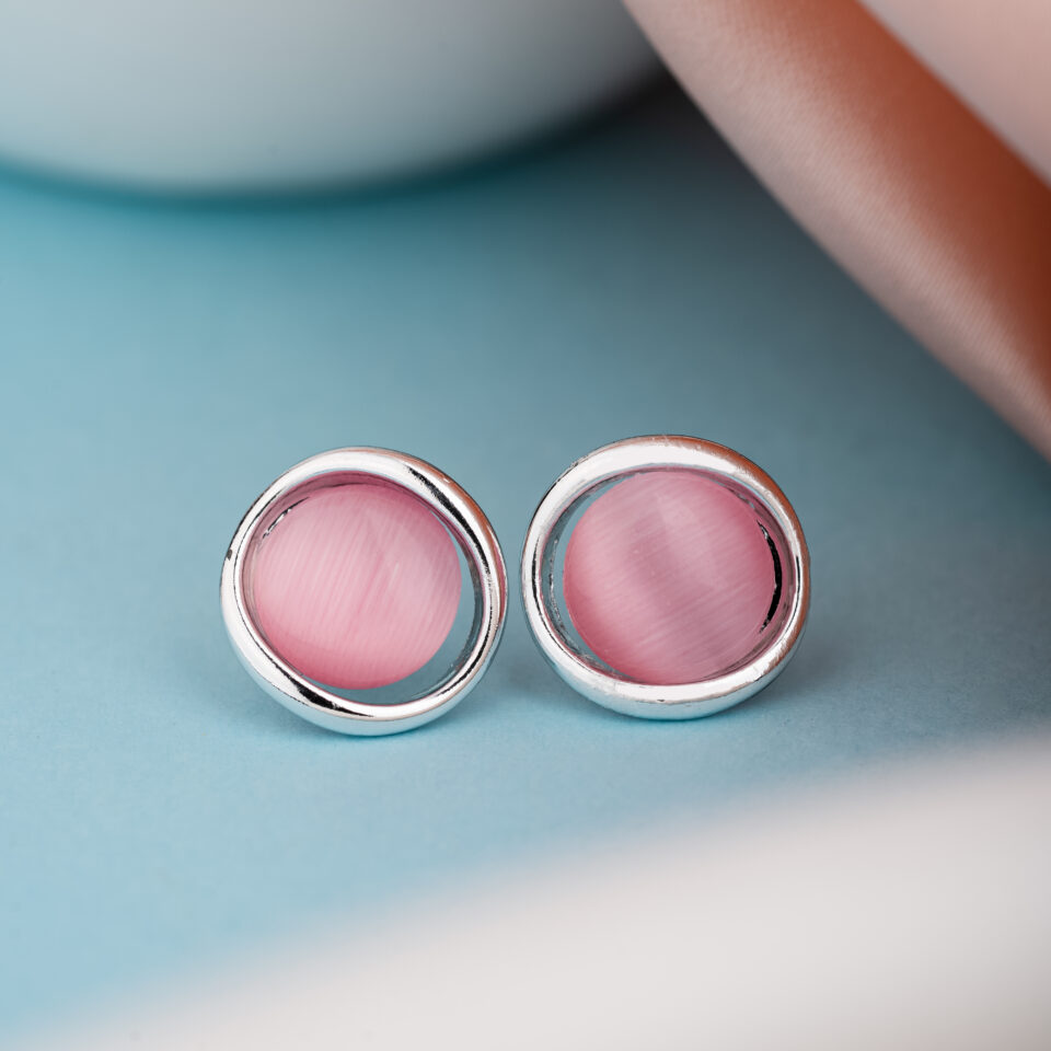 Silver Pink Stud Earring