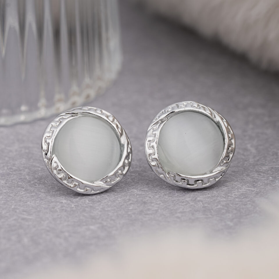 Silver Round Dainty Stud Earring