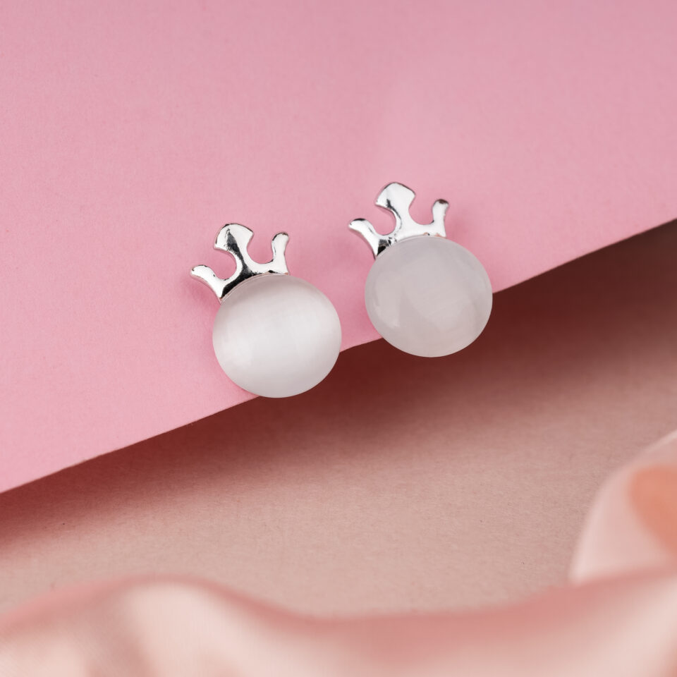 Silver Crown Peach Stud Earring