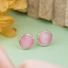 Silver Pink Round Stud Earring