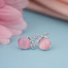 Silver Pink Bow Stud Earring