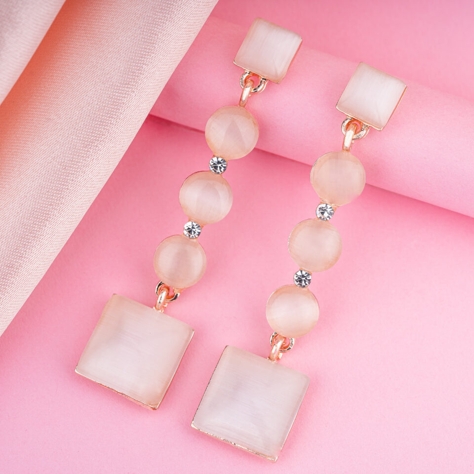 Pink Peach Square Dangler Earrings