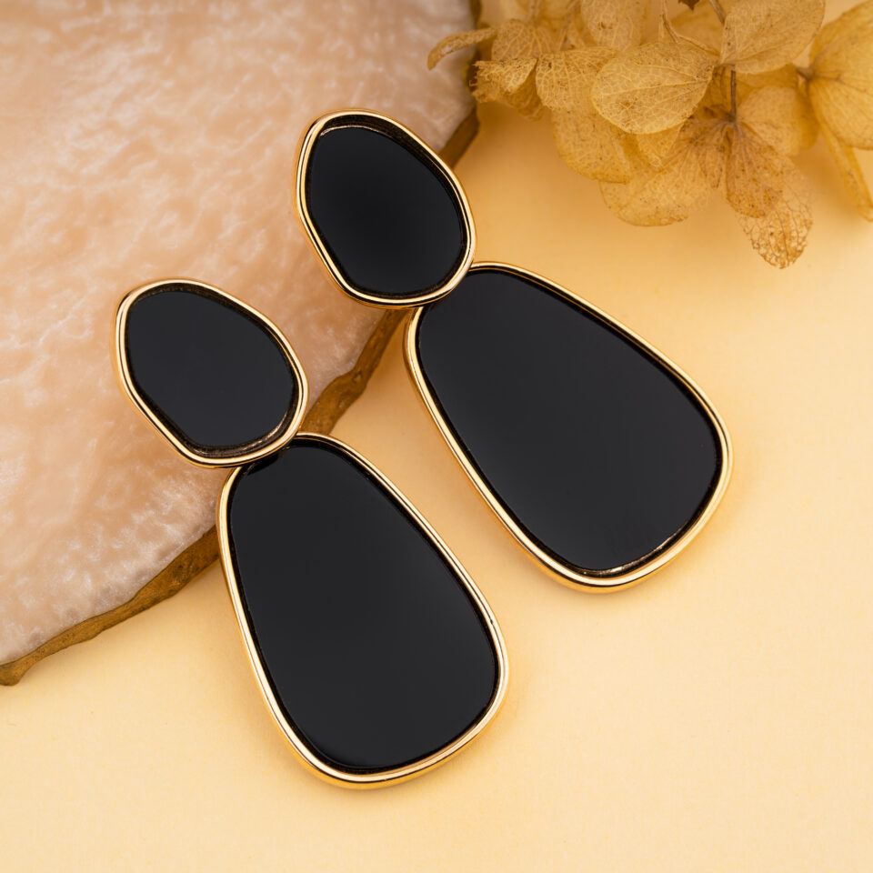 Brass Black Asymmetric 2 layered Drop Earring