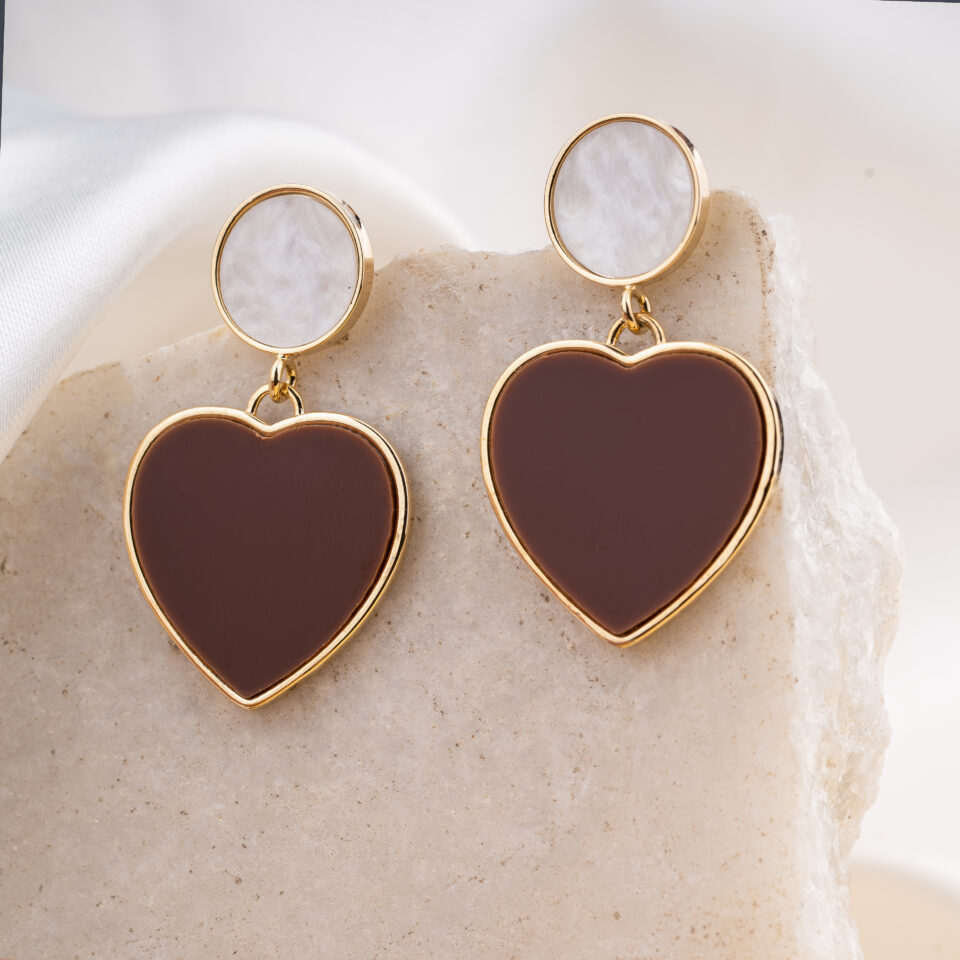 Brass Heart Charm Drop Earring