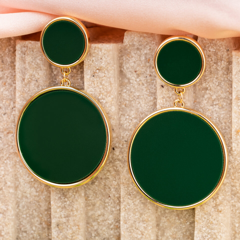 Brass Green 2 Layered Drop Earring