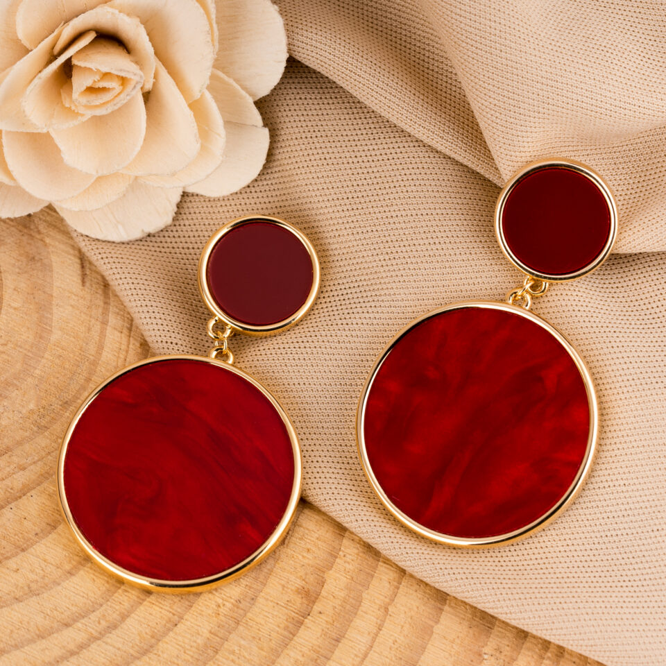 Brass Red 2 Layered Drop Earring