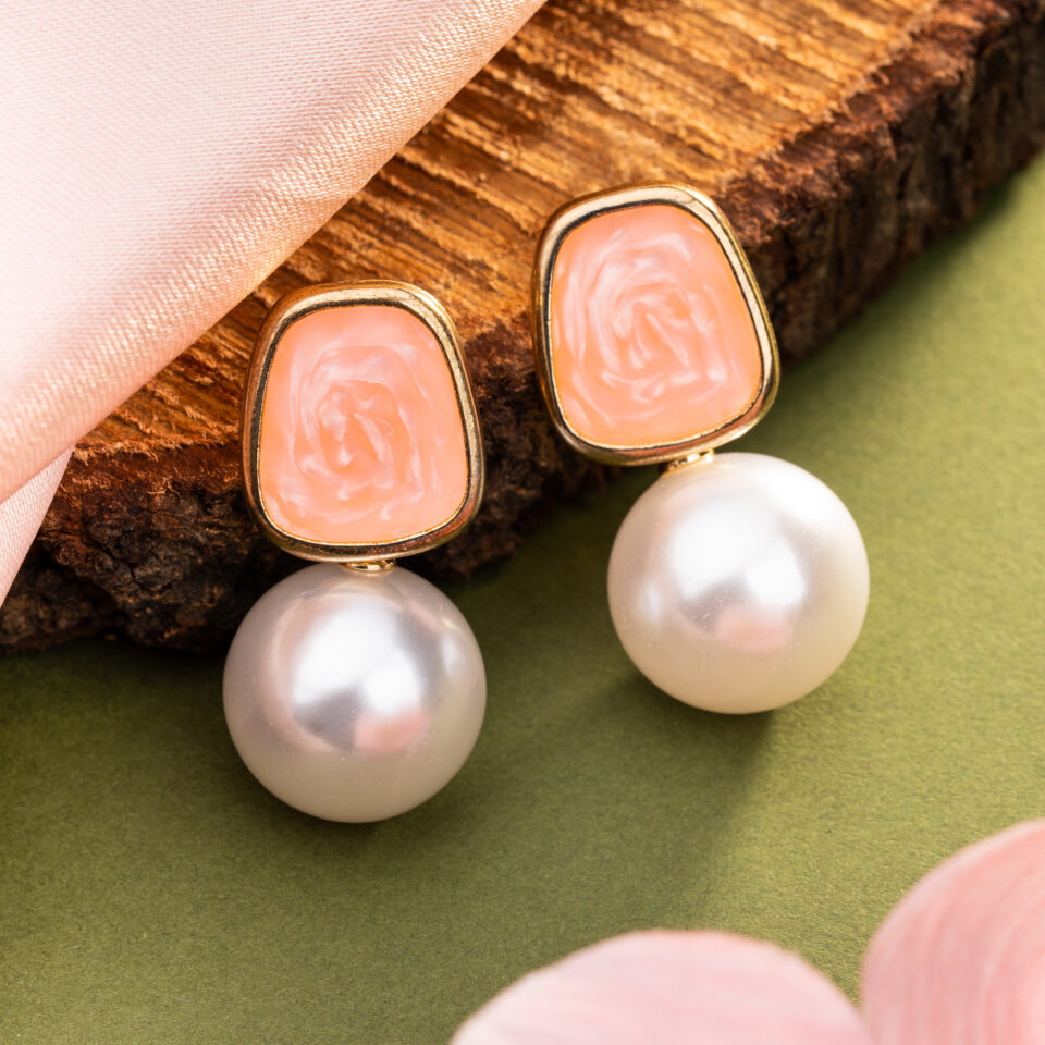 Peach Quartz Pearl Drop Earring