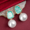 Turquoise Quartz Pearl Drop Earring