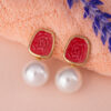 Poppy Red Quartz Pearl Drop Earring