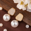 Beige Quartz Pearl Drop Earring