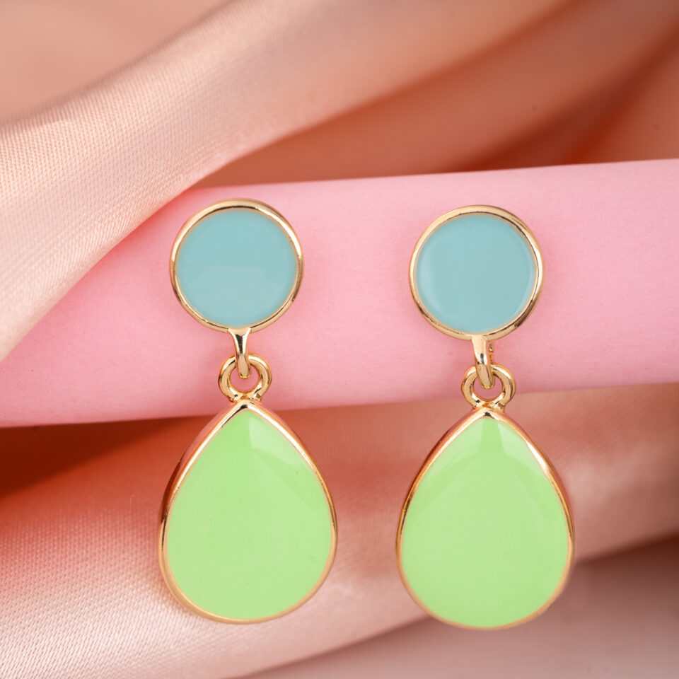 Brass Gold Multicolor Drop Earring - Green