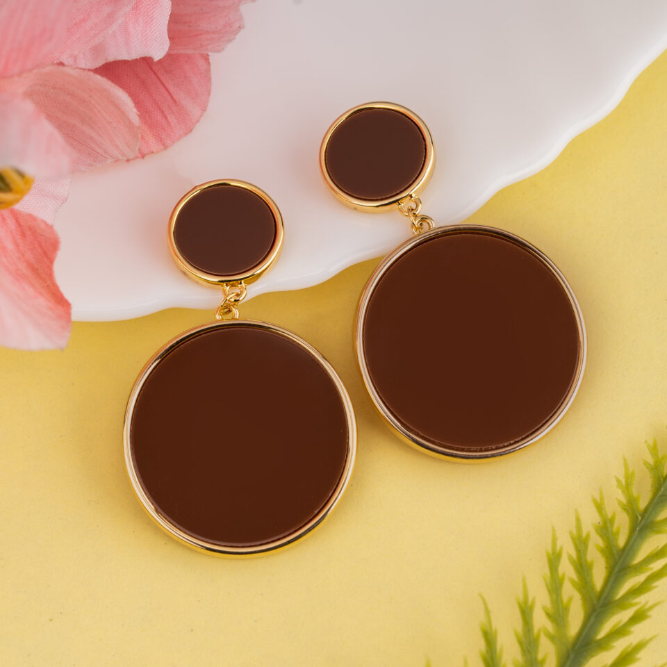 Brass Coffee Brown 2 Layered Drop Earring