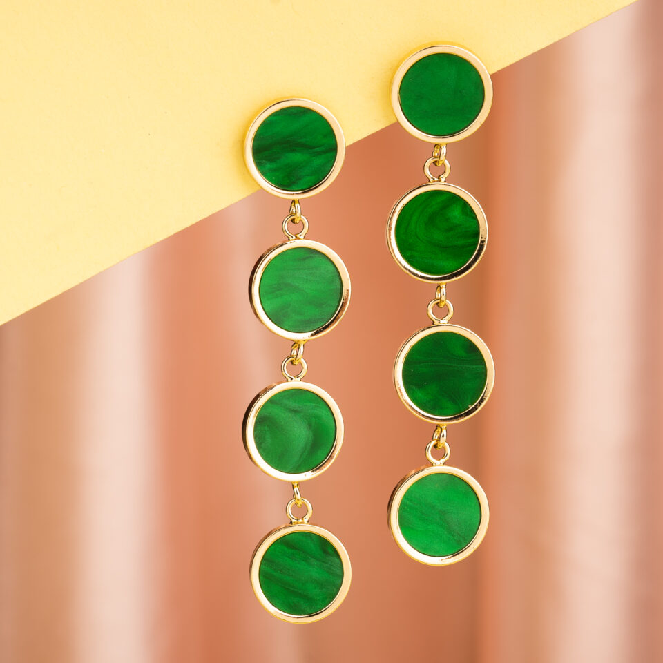 Green Brass Dangler Earrings