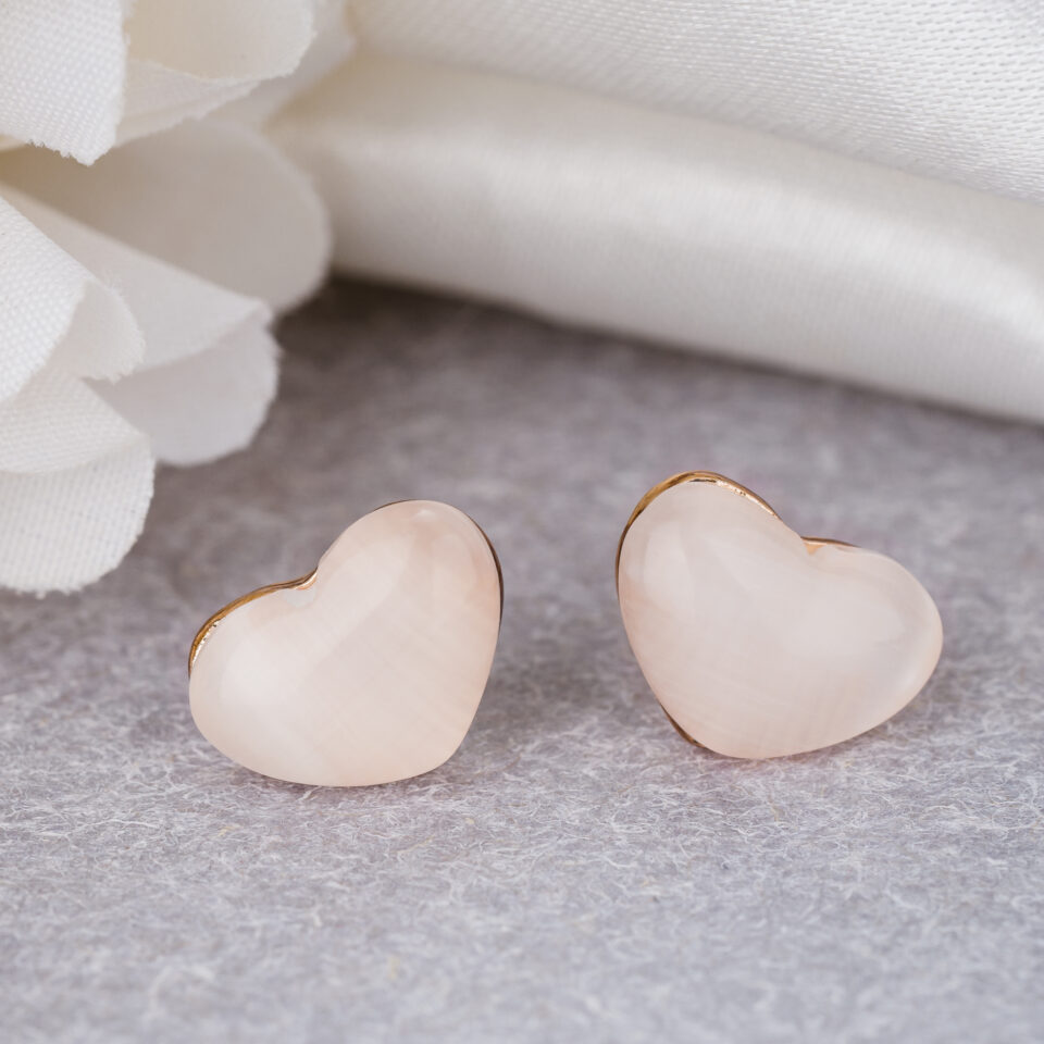 Rose Gold Heart Charm Stud Earring