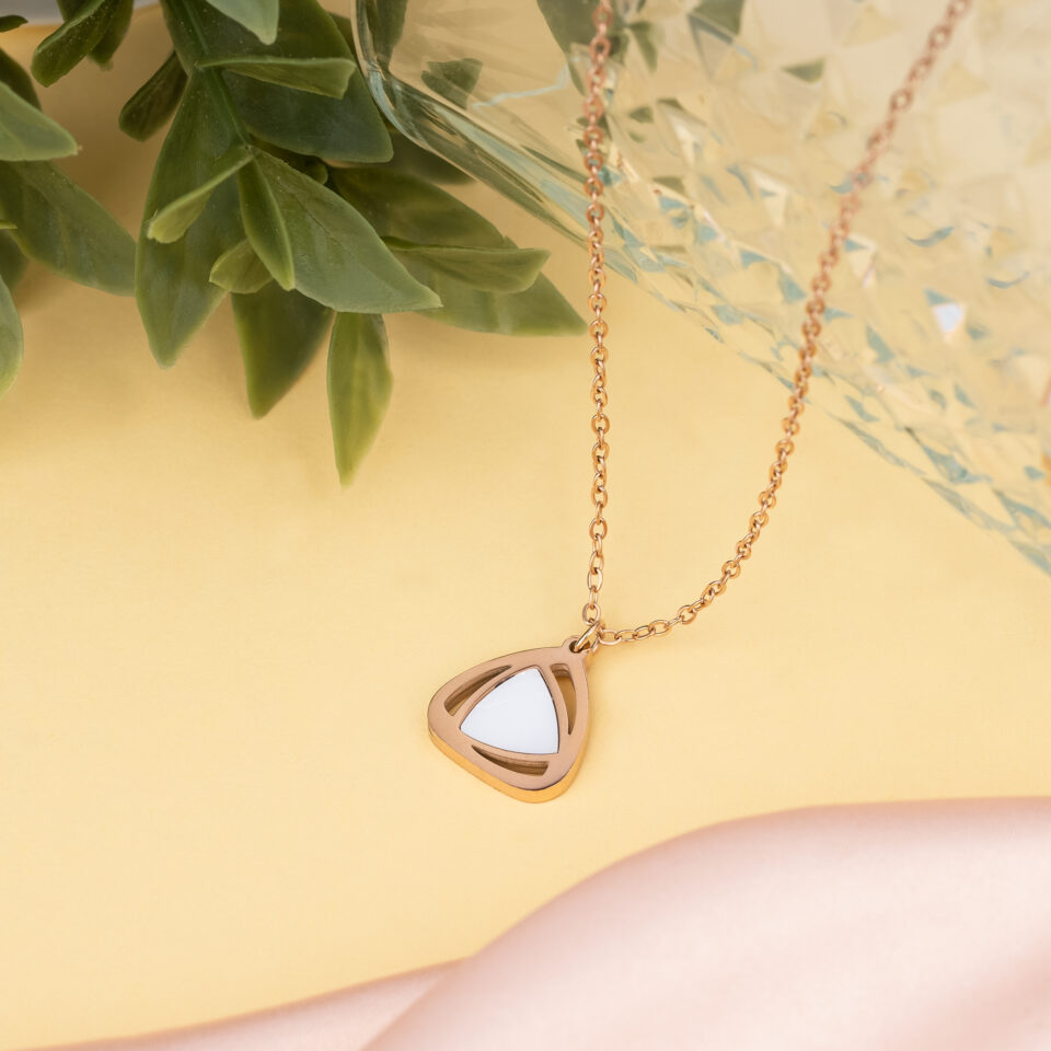 Rose Gold Angular Charm White Necklace