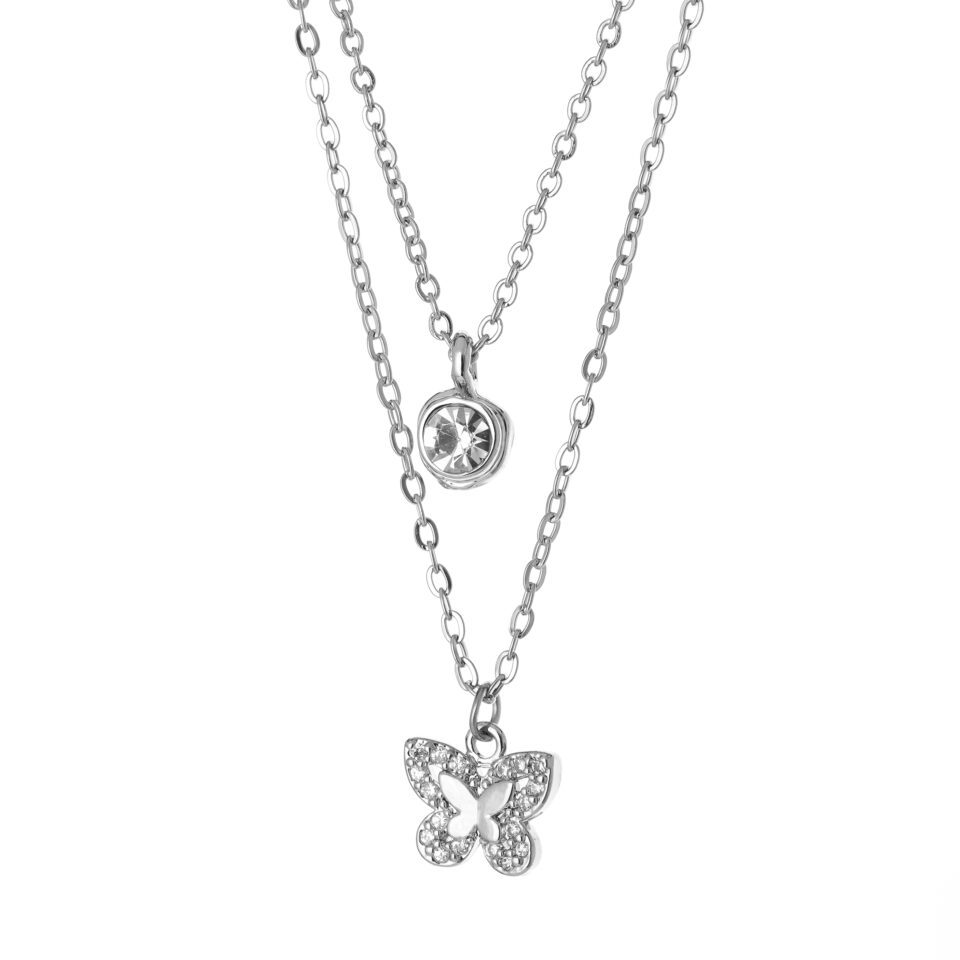 Silver Double Layered Butterfly Wings Necklace