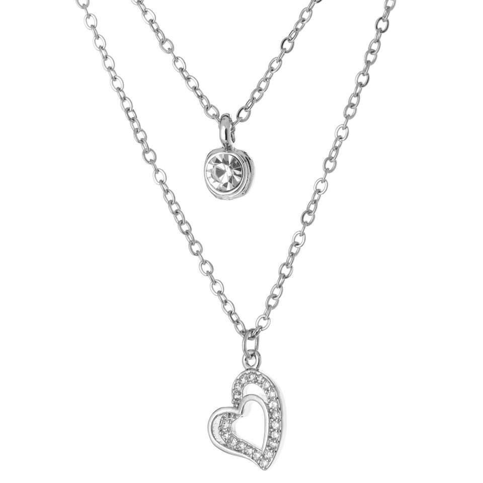 Silver Double Layered Heart Charm Necklace