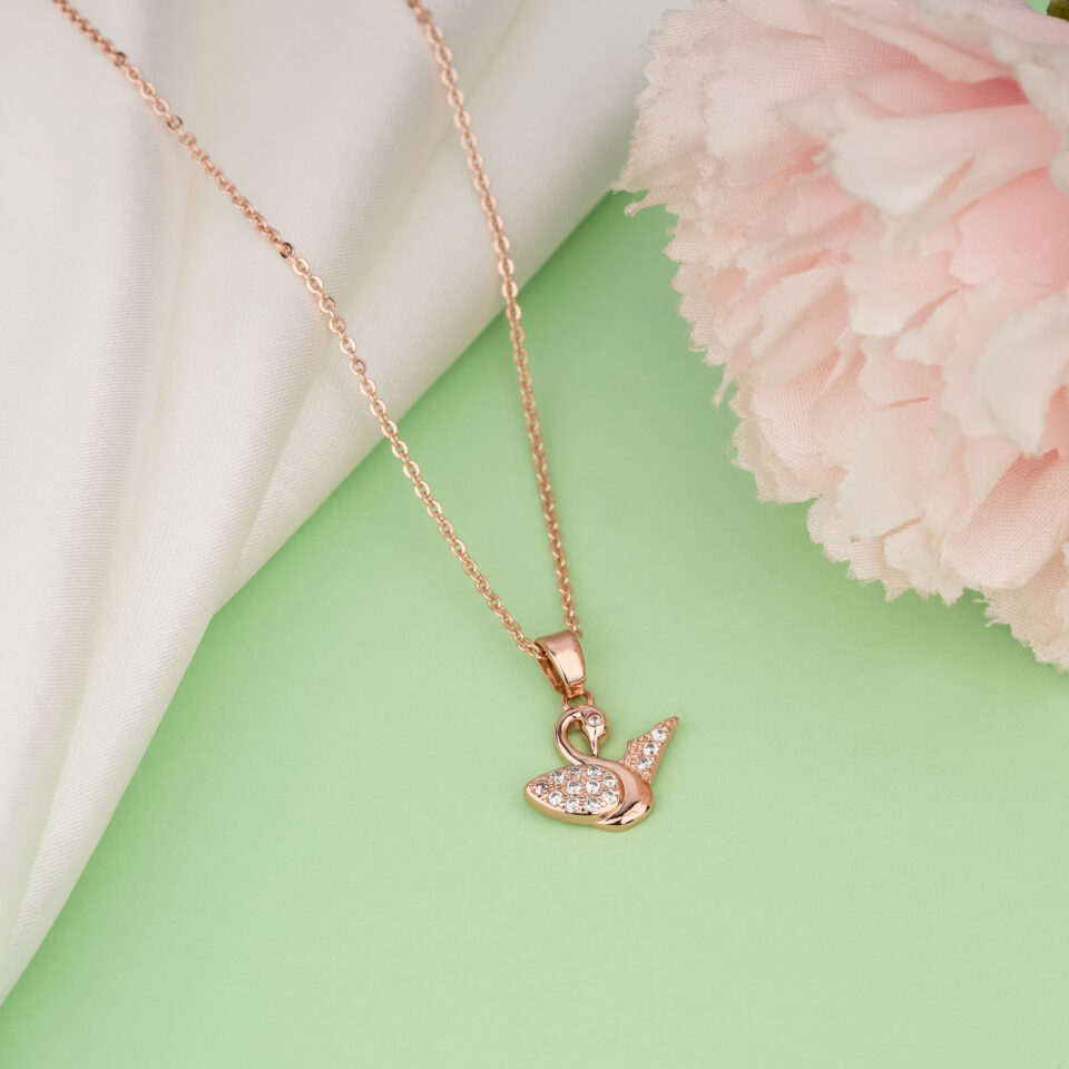 Rose Gold Sparkling Swan Necklace