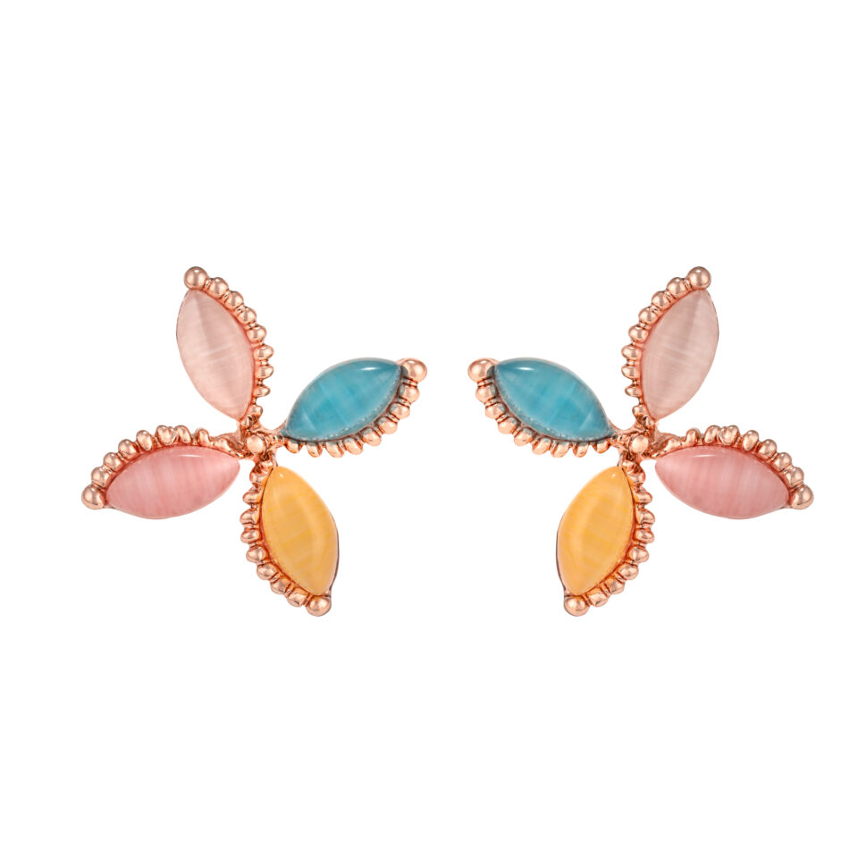 Rose Gold Multicolored Flower Stud Earring