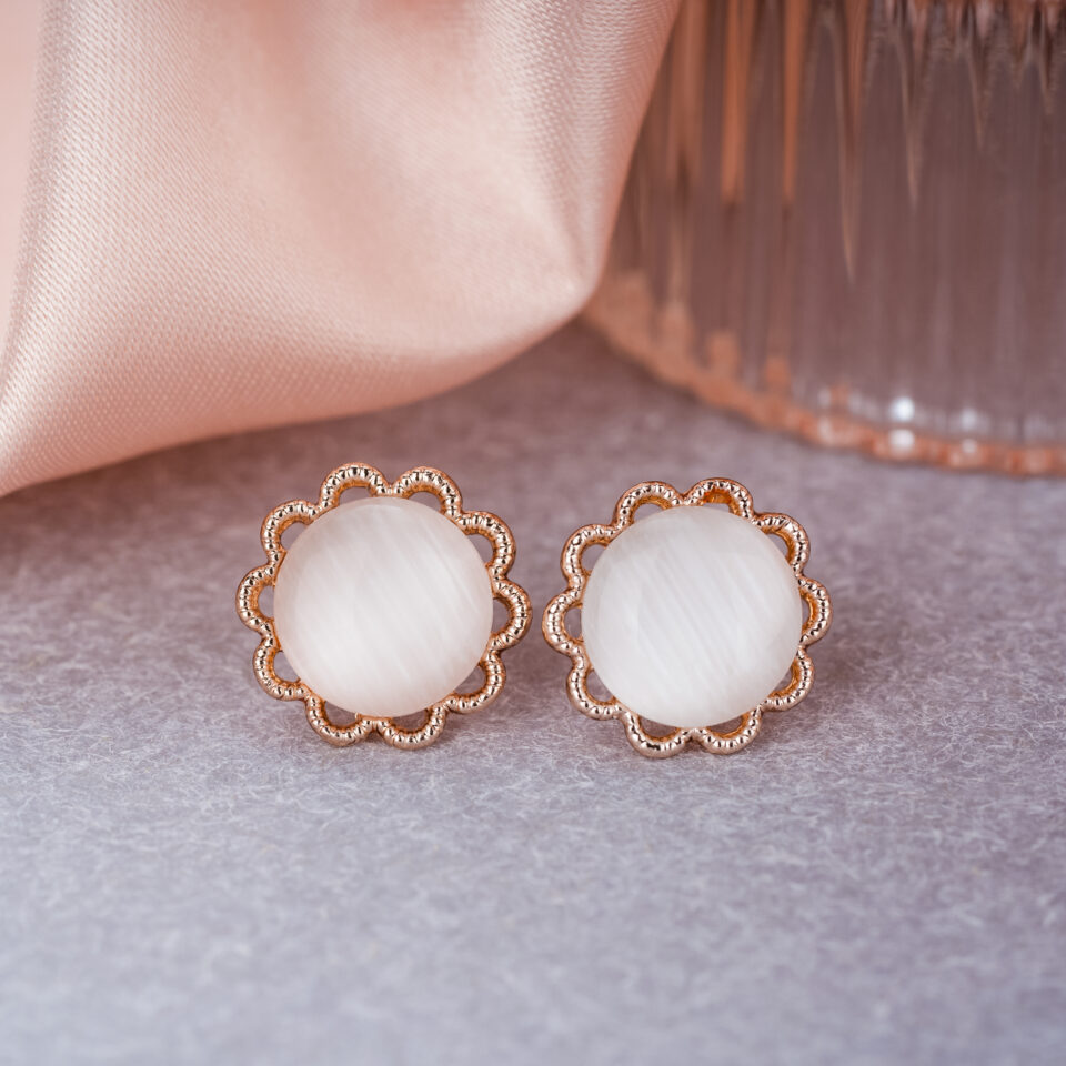 Rose Gold Moonstone Stud Earring