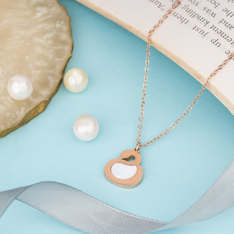 Rose Gold Swan Necklace - White