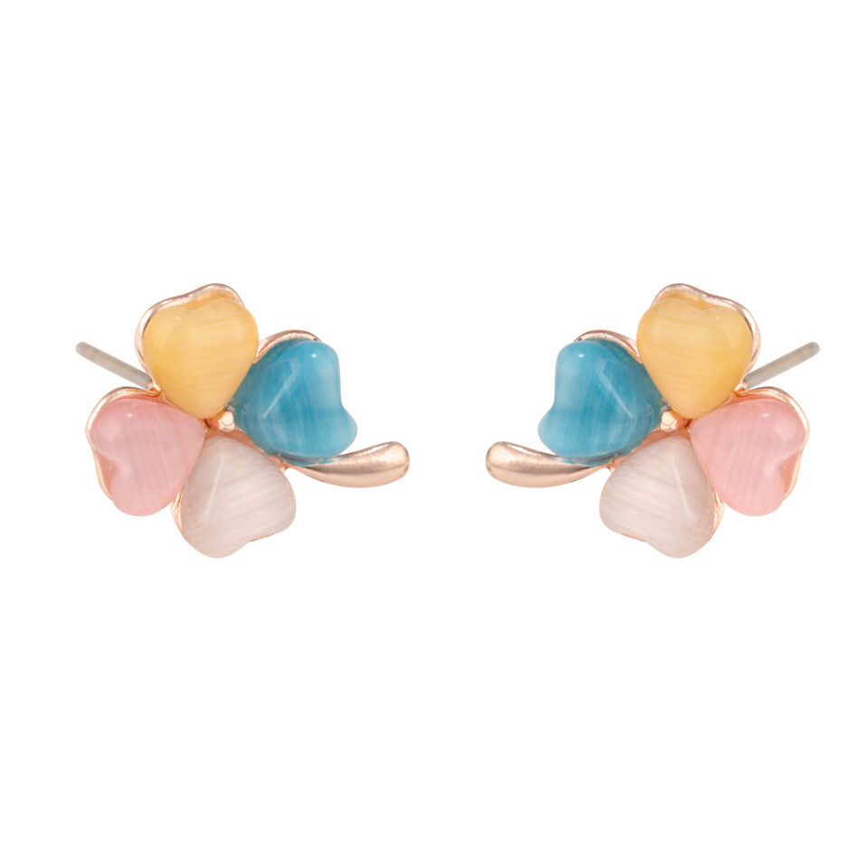 Rose Gold Multicolored Clover Stud Earring