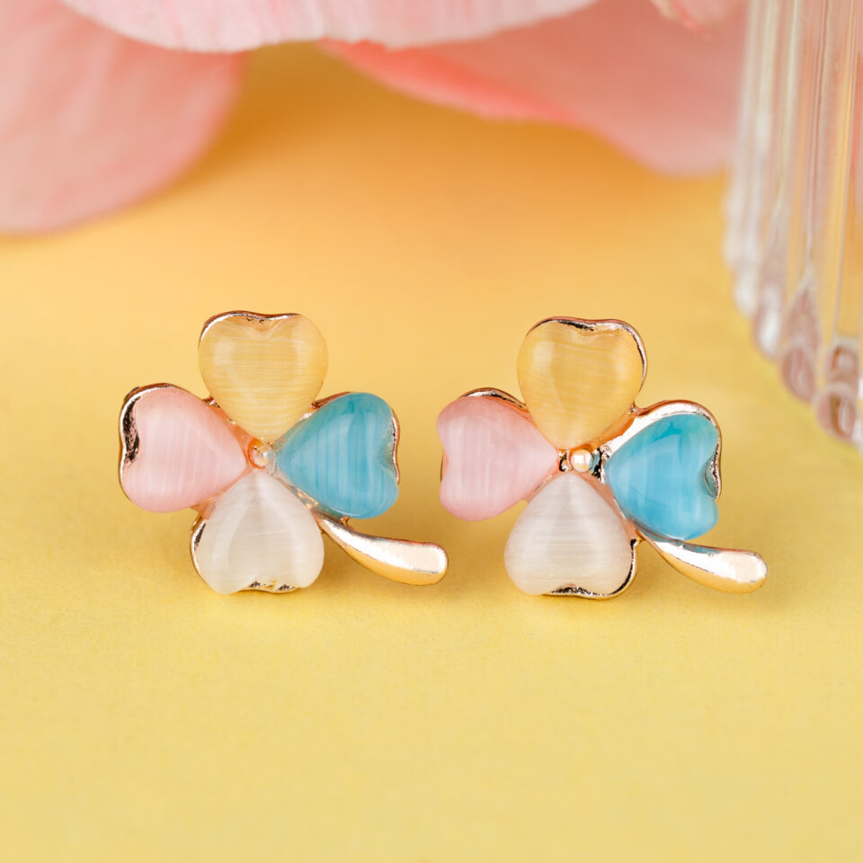 Rose Gold Multicolored Clover Stud Earring