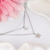 Silver Double Layered Sparkling Starfish Necklace