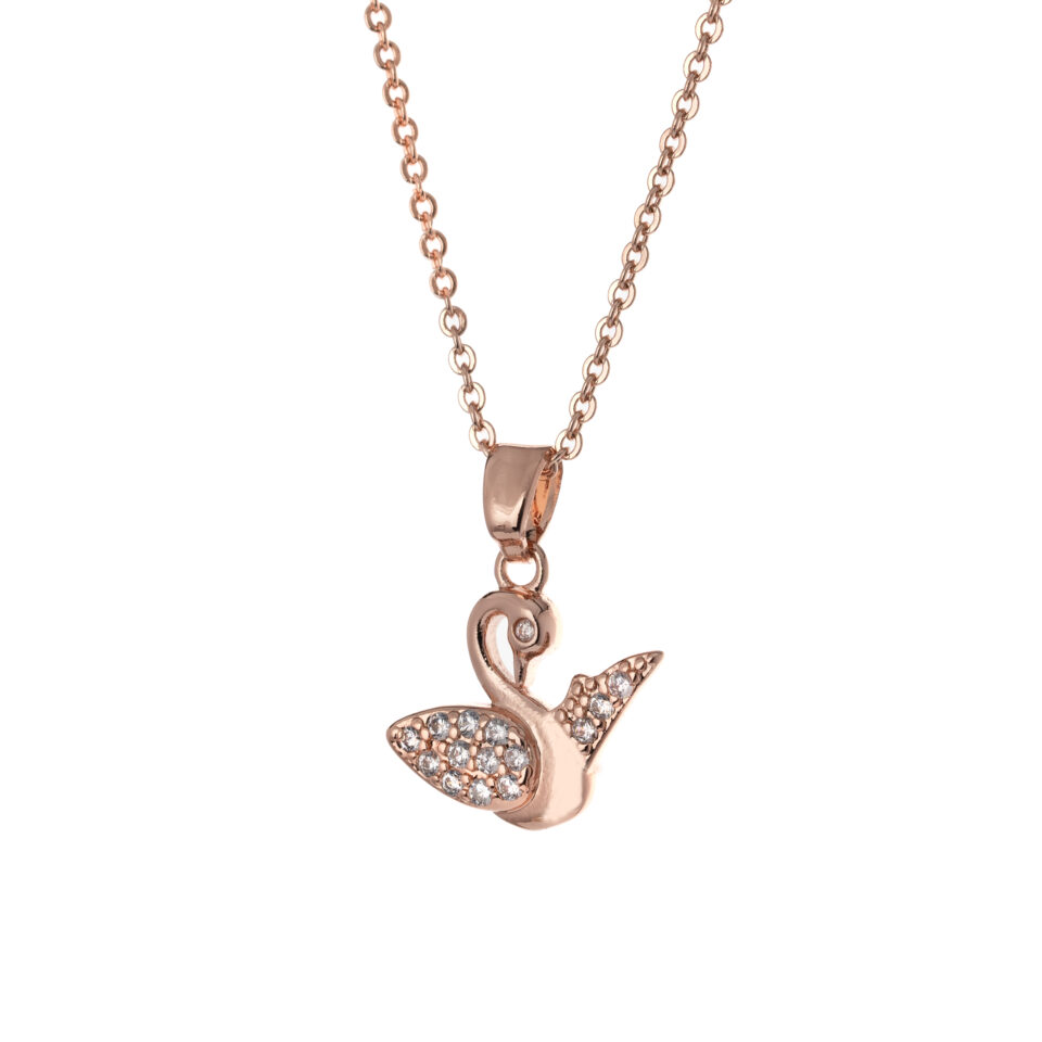 Rose Gold Sparkling Swan Necklace