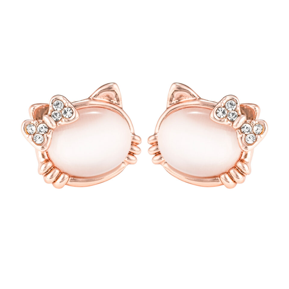 Rose Gold Cute Kitty Stud Earrings